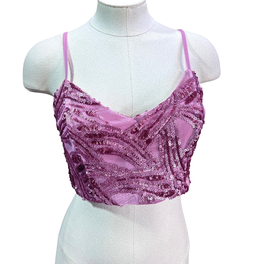 Superdown Revolve Pink Sequin Cami Crop Top Spaghetti Strap Party‎ Size S club